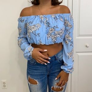 blue off the shoulder top